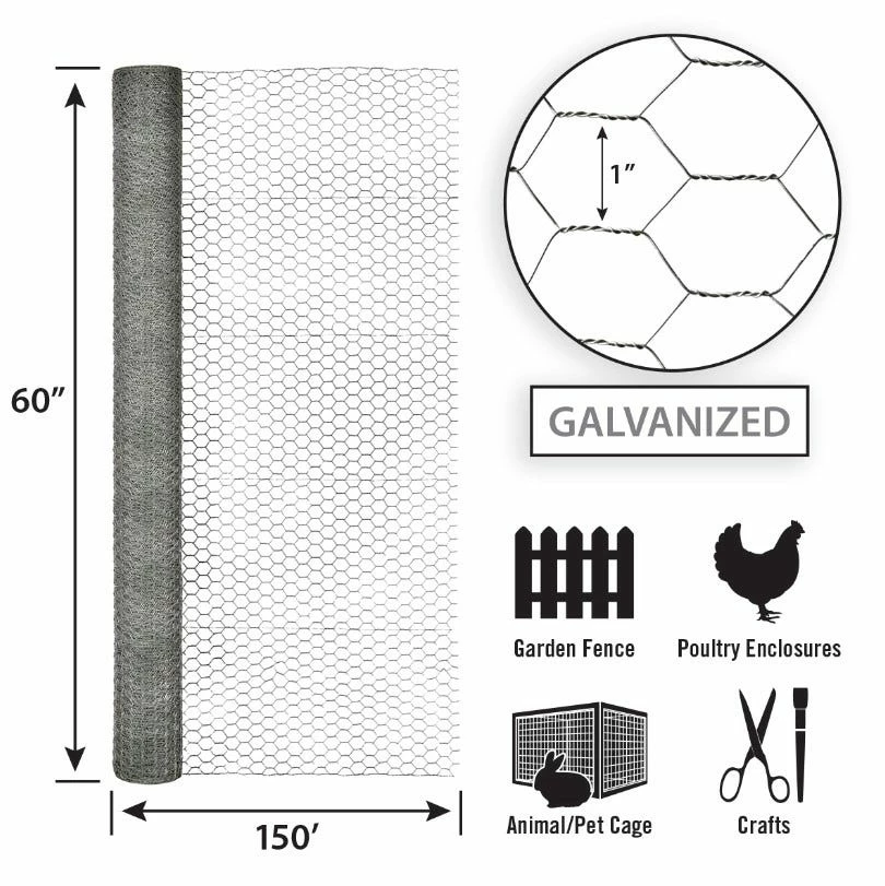 Garden Craft 60" x 150' Chicken Wire with 1" Openings - 166015 - Fence and Wire 5 Garden Craft 60" x 150' Chicken Wire with 1" Openings - 166015 - Fence and Wire - Image 3