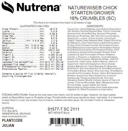 Nutrena NatureWise® Chick Starter Grower 18% Protein Crumble, 7 lb. Bag - Chicken Feed 4 Nutrena NatureWise® Chick Starter Grower 18% Protein Crumble, 7 lb. Bag - Chicken Feed - Image 2
