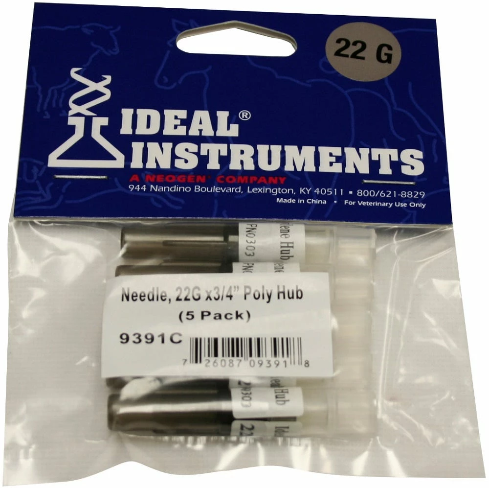 Ideal Instruments 22 gauge x 3/4" Polypropylene Hub Needle - 5 Pack 9391 - Livestock Health 3 Ideal Instruments 22 gauge x 3/4" Polypropylene Hub Needle - 5 Pack 9391 - Livestock Health