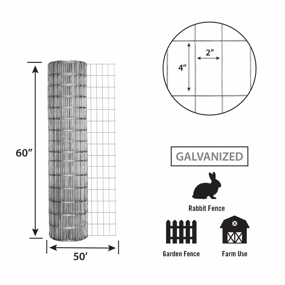 Various Brands 2" x 4" Mesh 5' x 50' 12.5 Gauge Utility Fence - 206050 - Fence and Wire 4 Various Brands 2" x 4" Mesh 5' x 50' 12.5 Gauge Utility Fence - 206050 - Fence and Wire - Image 2