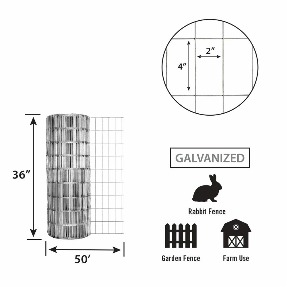 Various Brands 2" x 4" Mesh 3' x 50' 12.5 Gauge Utility Fence - 203650 - Fence and Wire 4 Various Brands 2" x 4" Mesh 3' x 50' 12.5 Gauge Utility Fence - 203650 - Fence and Wire - Image 2