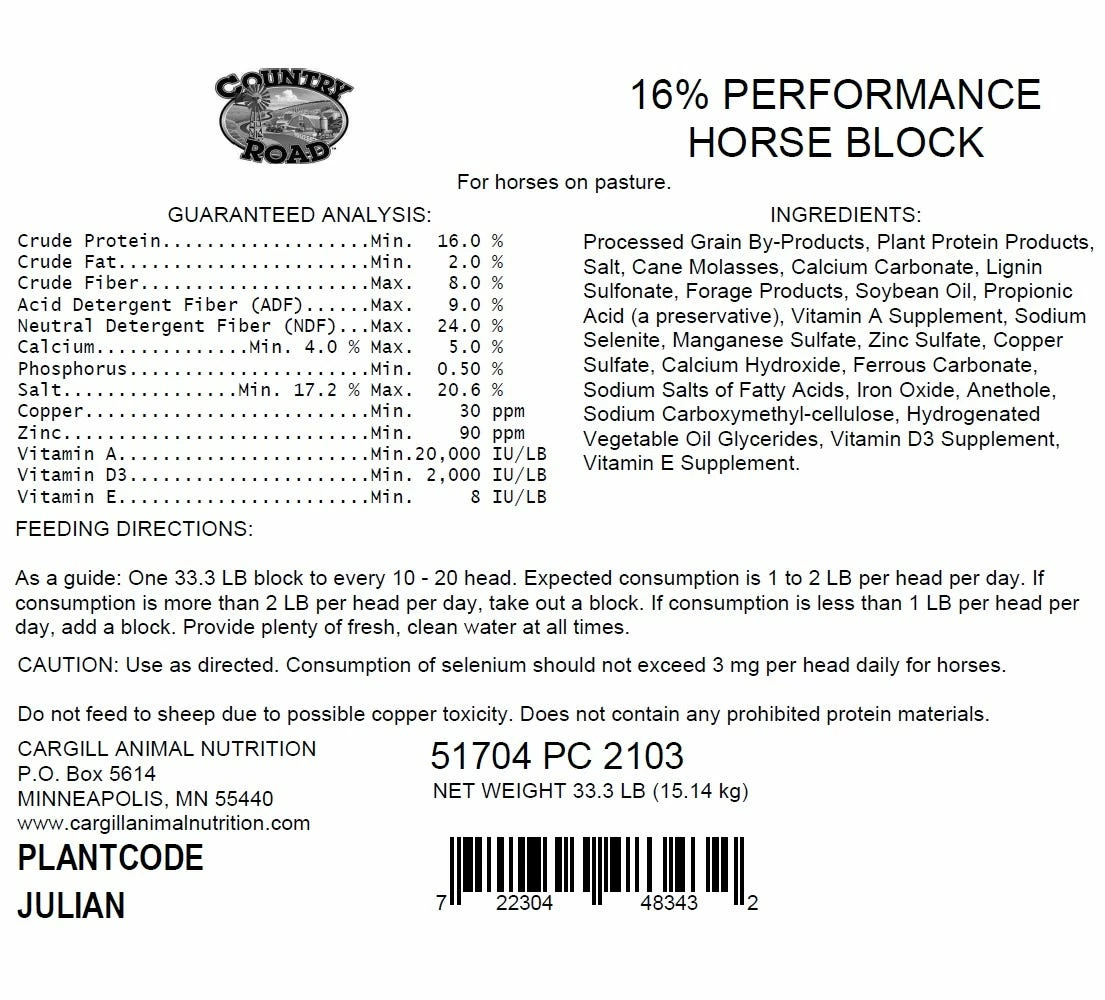 Country Road 16% Performance Horse Block, 33 lb. Block - Mineral 3 Country Road 16% Performance Horse Block, 33 lb. Block - Mineral