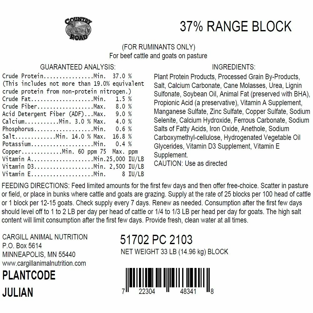 Country Road 37% Range Cattle Block, 33 lb. Block - Mineral 3 Country Road 37% Range Cattle Block, 33 lb. Block - Mineral