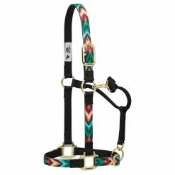 Weaver Leather Nylon Chevron Adjustable Chin and Throat Snap Horse Halter - Average - Black/Multi - 35-6785-P16 - Nylon Halters