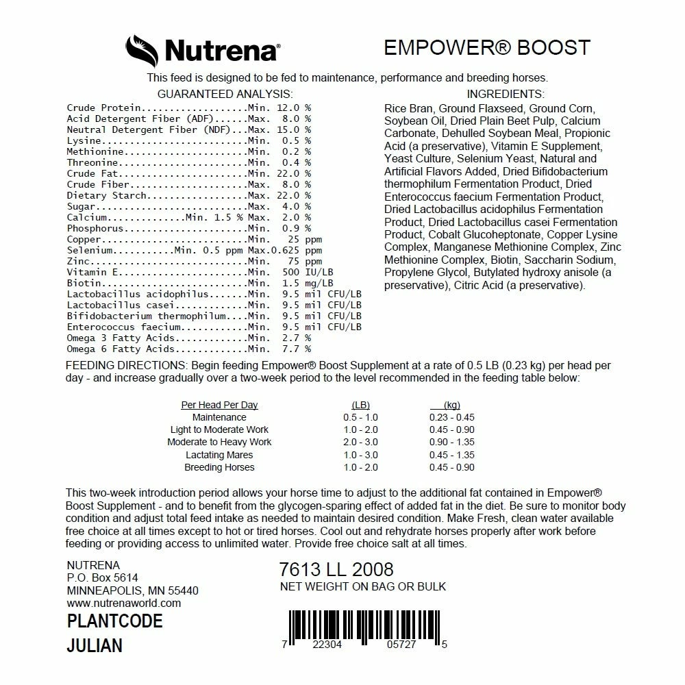Nutrena Empower® Boost Horse Supplement, 40 lb. Bag - Horse Feed 4 Nutrena Empower® Boost Horse Supplement, 40 lb. Bag - Horse Feed - Image 2
