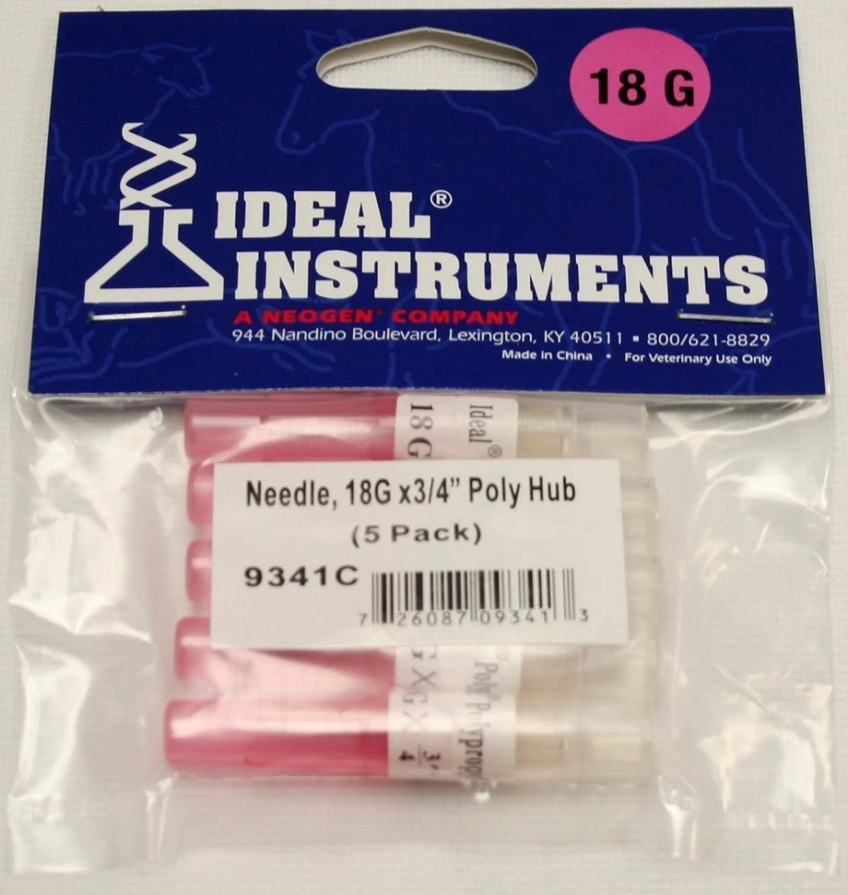 Ideal Instruments 18 gauge x 3/4" Polypropylene Hub Needle - 5 Pack 9341 - Livestock Health - Image 3