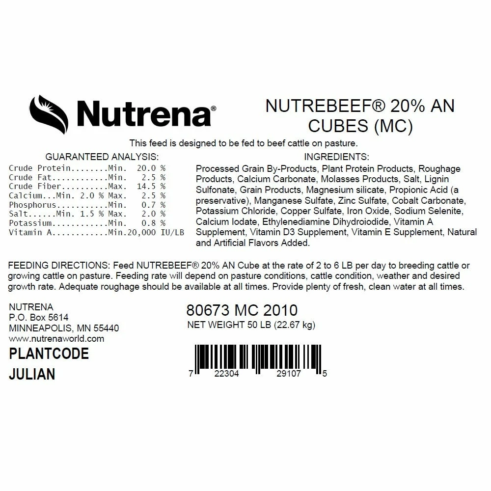 Nutrena NutreBeef 20% All Natural Cube Cattle Feed, 50 lb. Bag 4 Nutrena NutreBeef 20% All Natural Cube Cattle Feed, 50 lb. Bag - Image 2