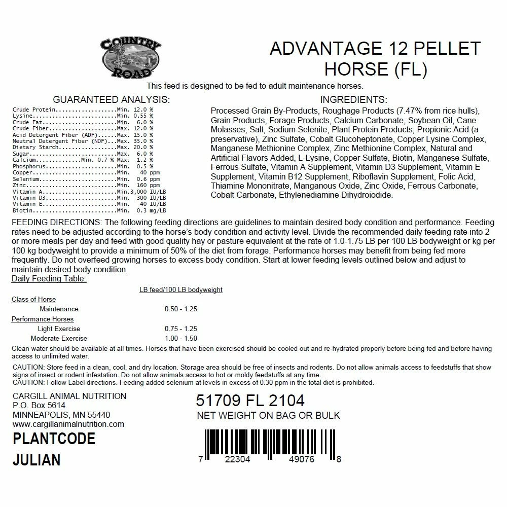 Country Road Advantage 12% Pellet Feed, 50 lb. Bag - Horse Feed 4 Country Road Advantage 12% Pellet Feed, 50 lb. Bag - Horse Feed - Image 2