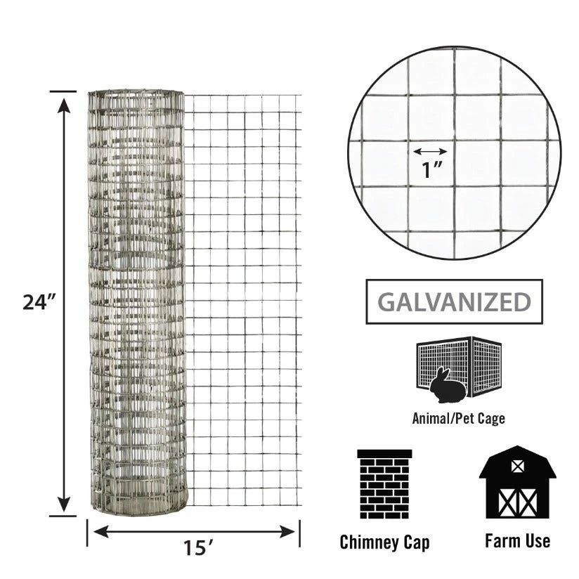 IronRidge 24" x 15' Welded Wire Fence with 1" x 1" Openings - 412415 - Fence and Wire 4 IronRidge 24" x 15' Welded Wire Fence with 1" x 1" Openings - 412415 - Fence and Wire - Image 2