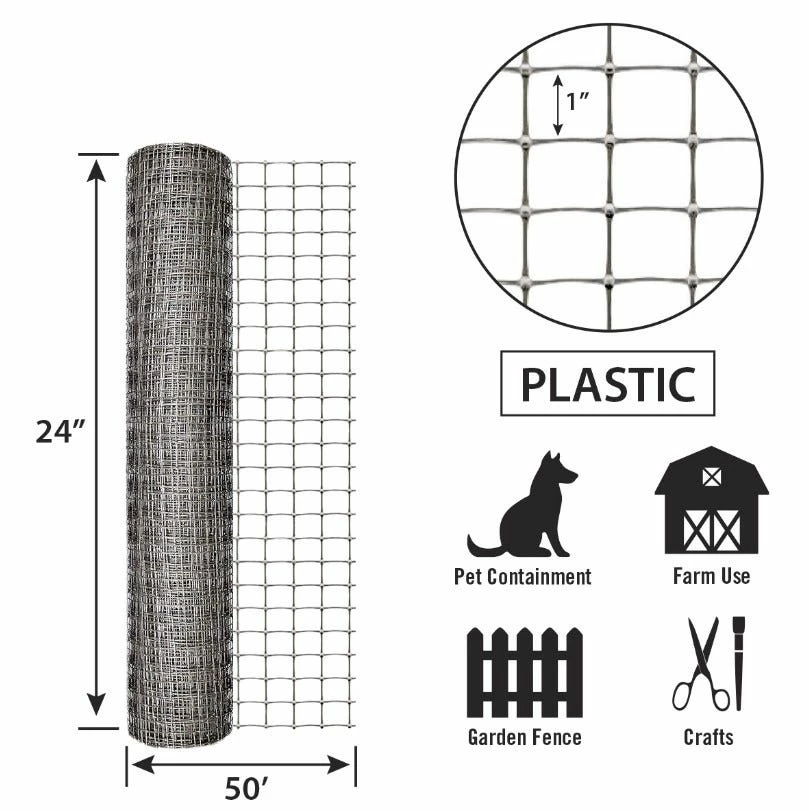 Garden Zone 24" x 50' Plastic Netting with 1" Mesh, Grey - 312450 - Fence and Wire 4 Garden Zone 24" x 50' Plastic Netting with 1" Mesh, Grey - 312450 - Fence and Wire - Image 2