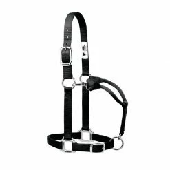 Weaver Leather Original Adjustable Nylon Halter with Chrome Plated Hardware, Medium, Black 35-7375-BK - Horse Equipment