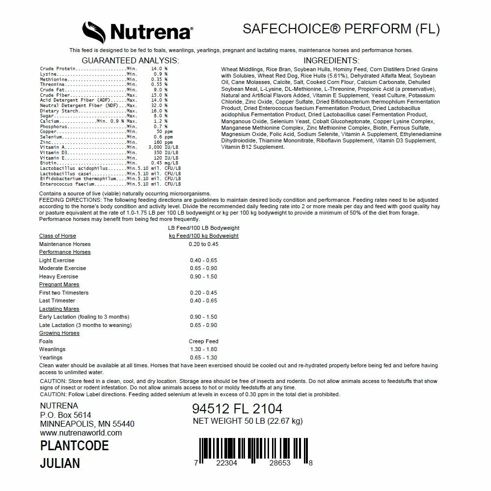 Nutrena SafeChoice® Perform Horse Feed, 50 lb. Bag 3 Nutrena SafeChoice® Perform Horse Feed, 50 lb. Bag