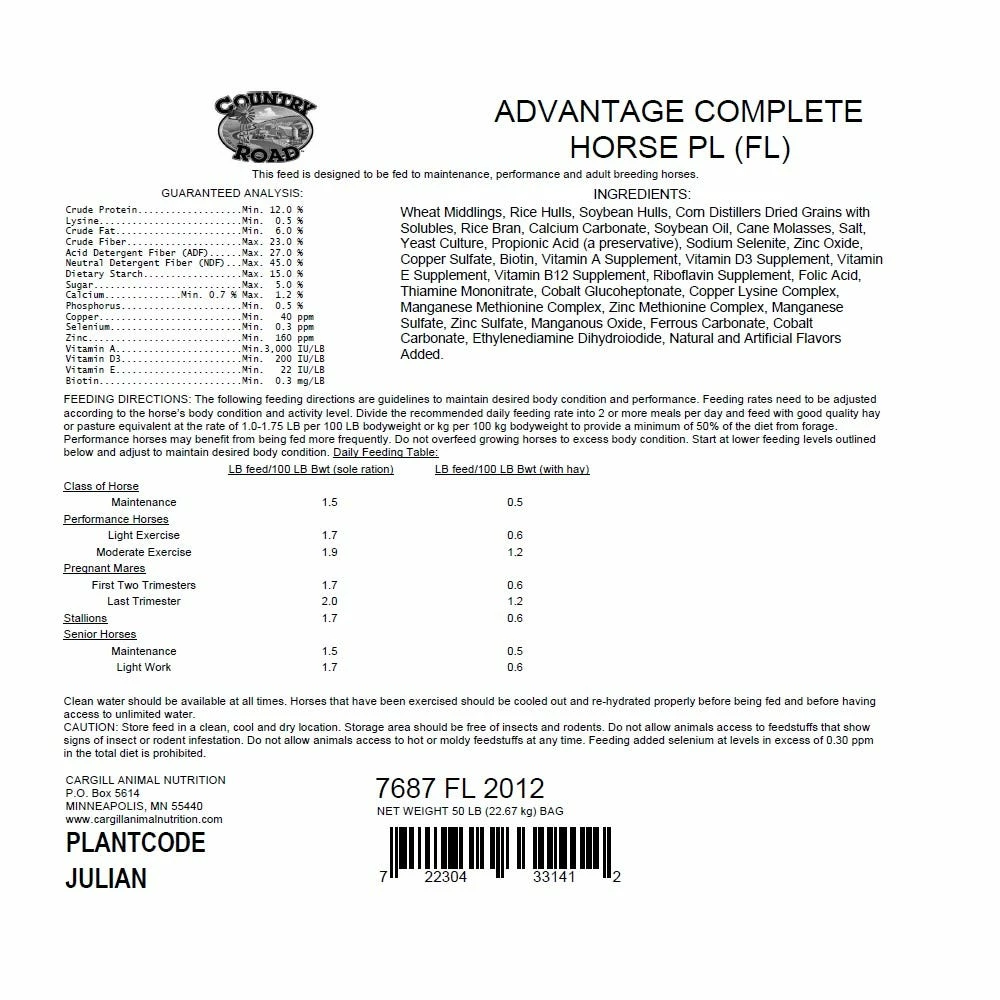 Country Road Advantage Complete Horse Feed, 50 lb. Bag 4 Country Road Advantage Complete Horse Feed, 50 lb. Bag - Image 2