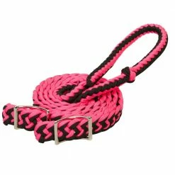 Weaver Leather Braided Nylon Barrel Reins - Pink/Black - 35-2051-B3 - Livestock Supplies
